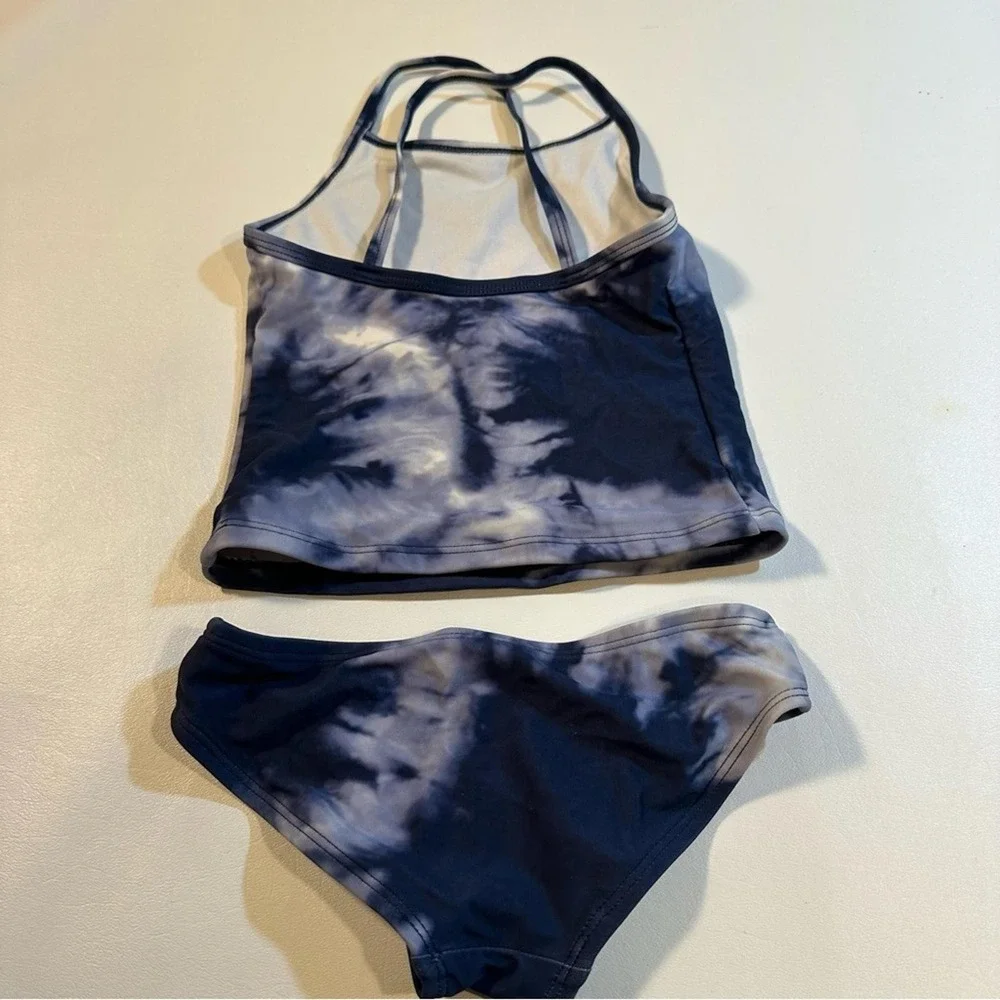 NWOT Kanu Surf‎ Girls Size 4T Blue Tie Dye Criss Cross Strap Tankini UPF 50